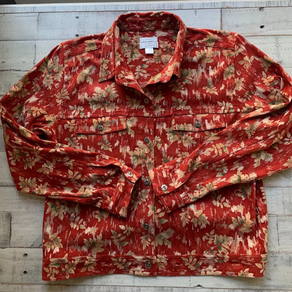 CHRISTOPHER & BANKS Burnt Orange‎ Floral Jacket Size Medium